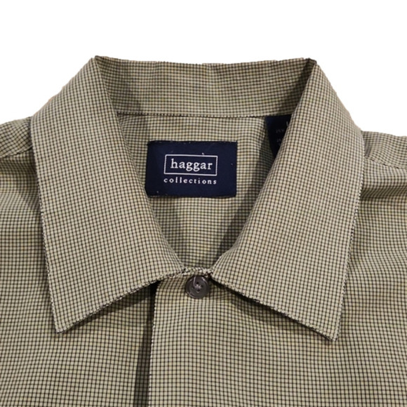 3/$20 Haggar Green Square Print Button-Up Shirt - Picture 4 of 5